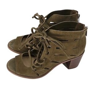 Vince Camuto Womens Tarita Laser Cut Sandal Olive Green Size 8.5